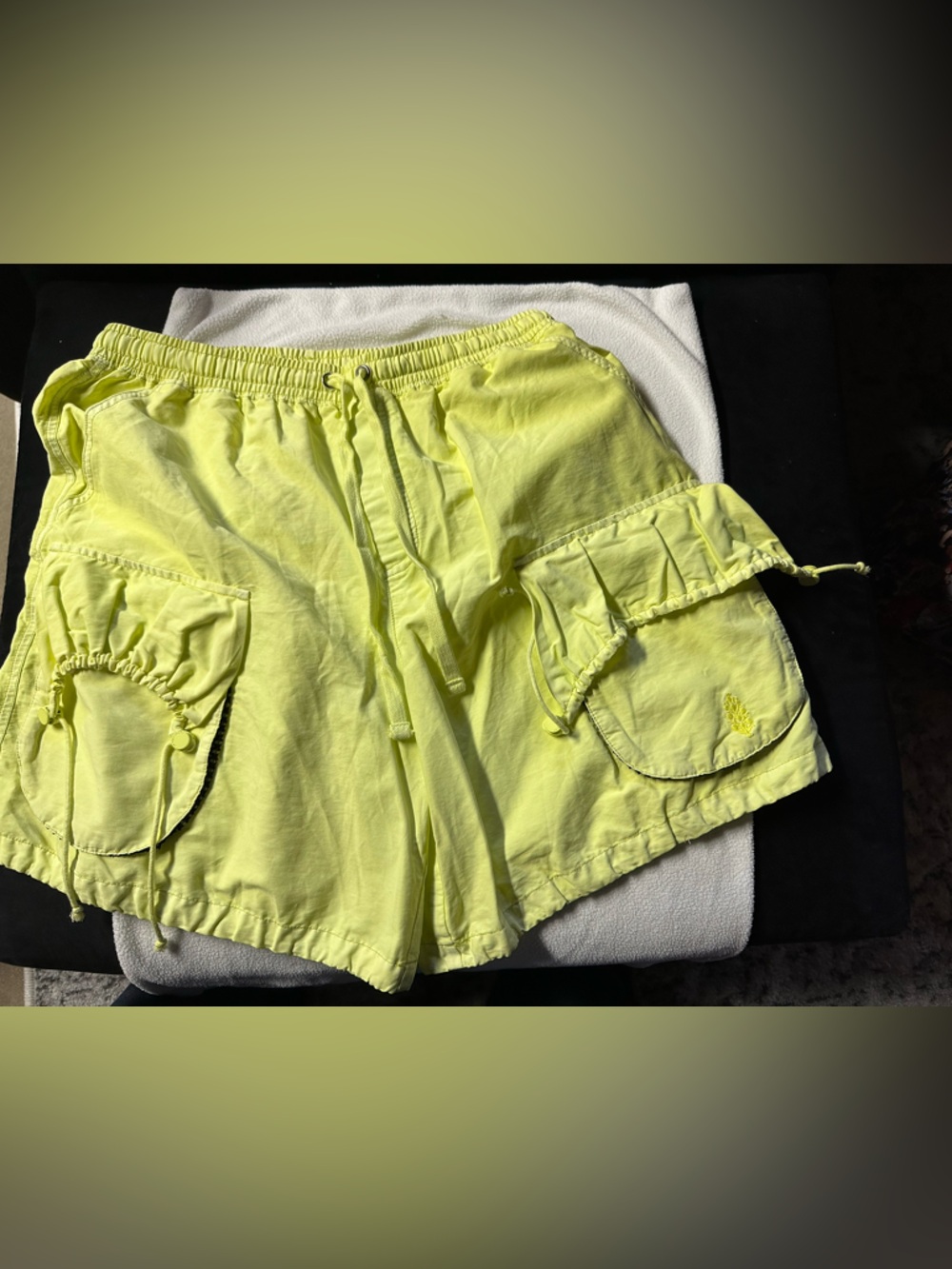 Free People NWOT In a Cinch Neon Yellow Drawstring Pocket Shorts